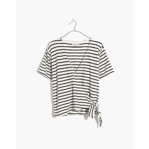 Madewell Texture & Thread Short-Sleeve‎ Wrap Stripe Top Black Cream XS